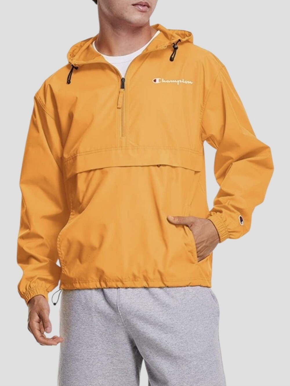 Champion Packable Windbreaker Hooded Jacket Men's Yellow Outdoors Light Workwear